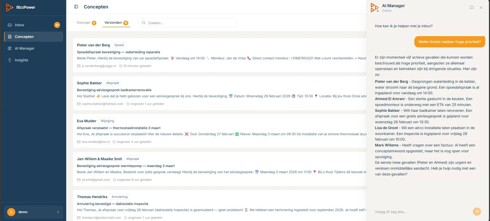 BizzPower AI Manager chatoverlay